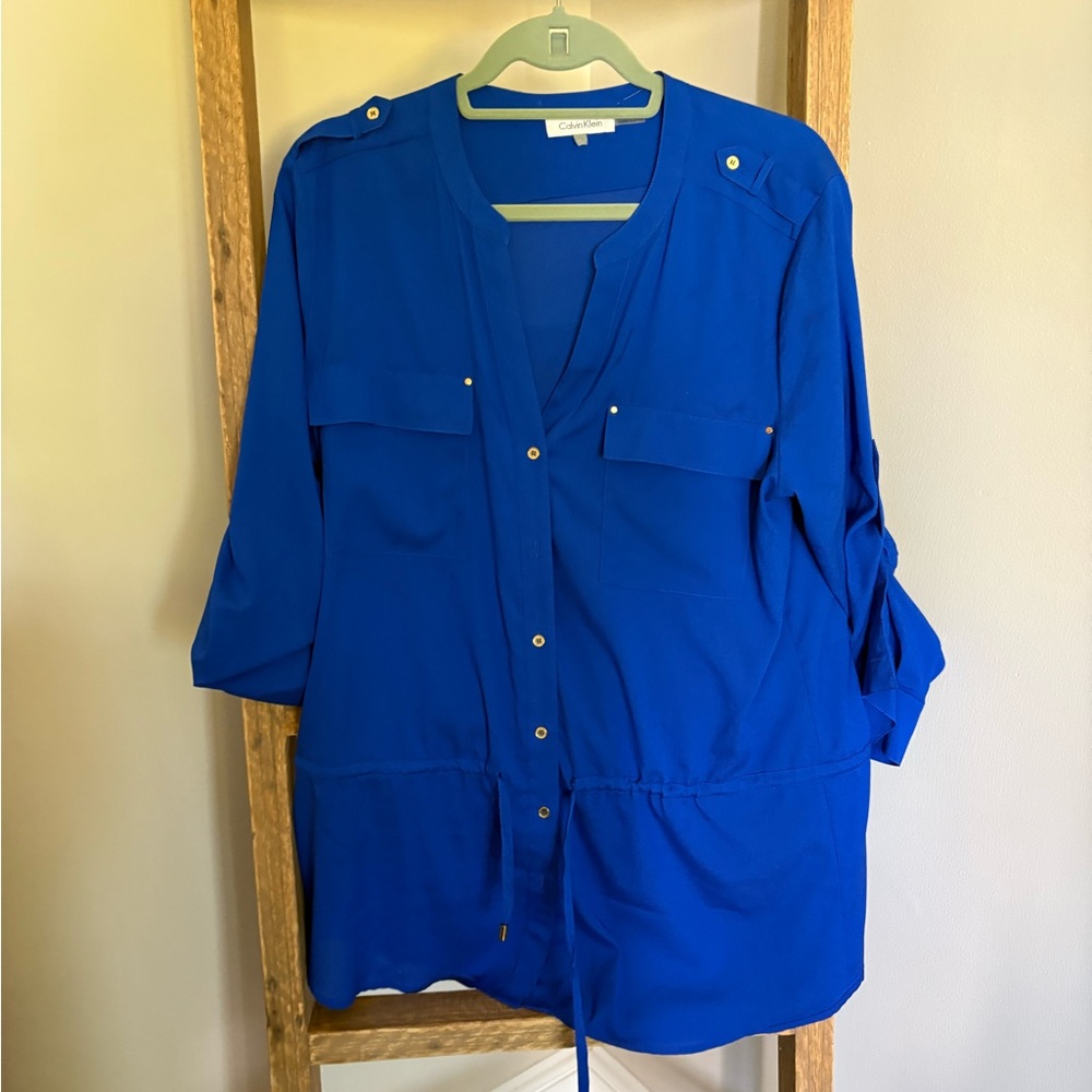 Cobalt Blue Button-Up Blouse